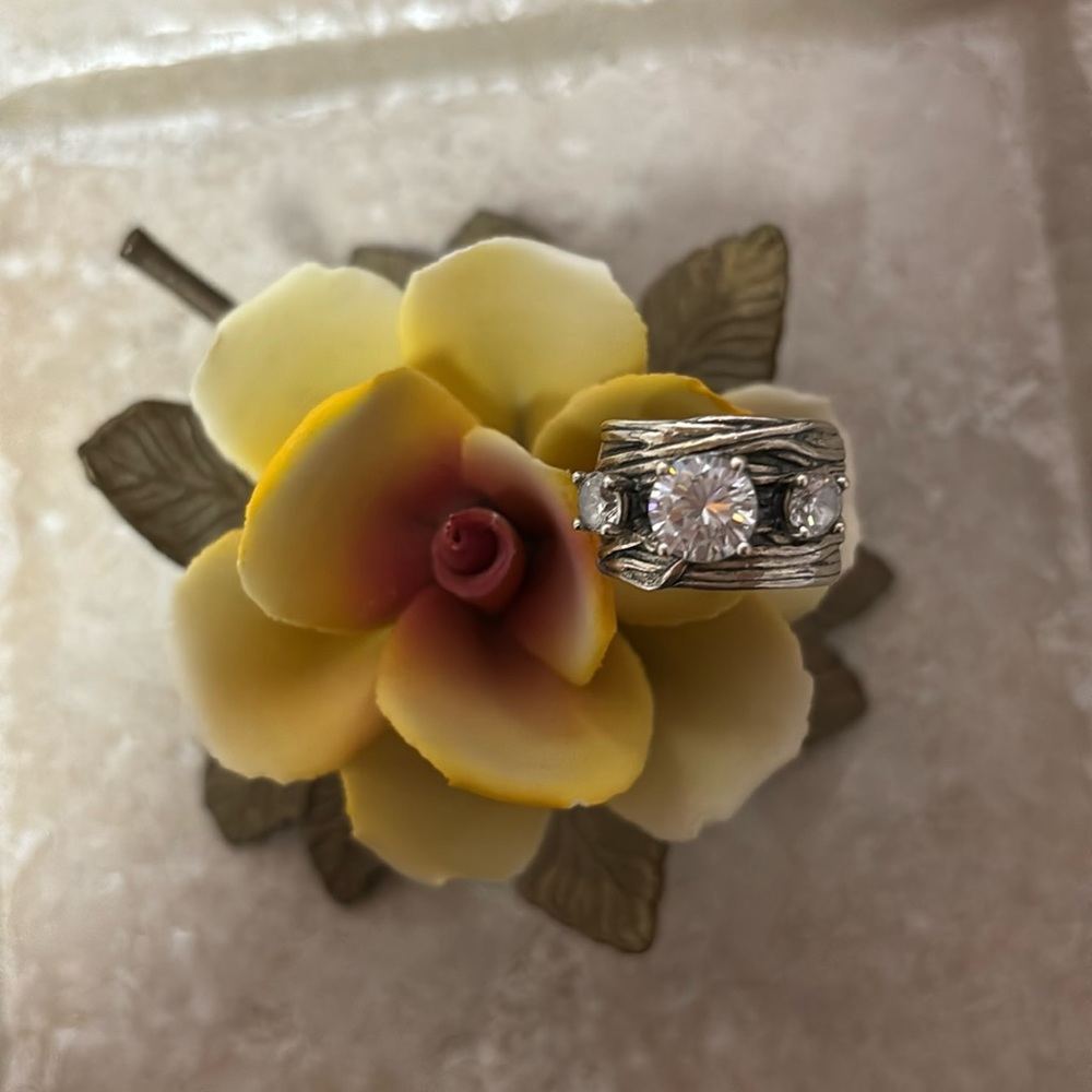 Sterling silver 3 stone band ring.